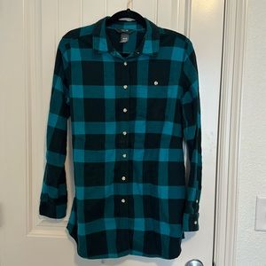 Mountain Hardware teal buffalo check tunic flannel shirt dress 100% cotton